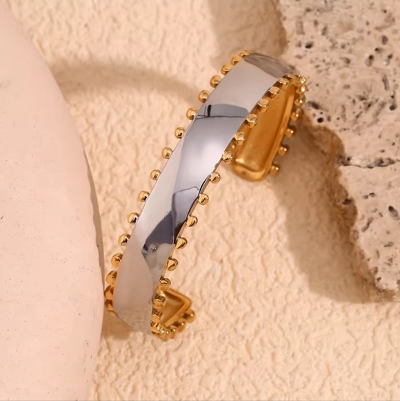 Anthropologie Jewelry - Anthropologie Dual Tone 18k Gold- Plated Ss Silver Gold Cuff Bracelet | NWOT